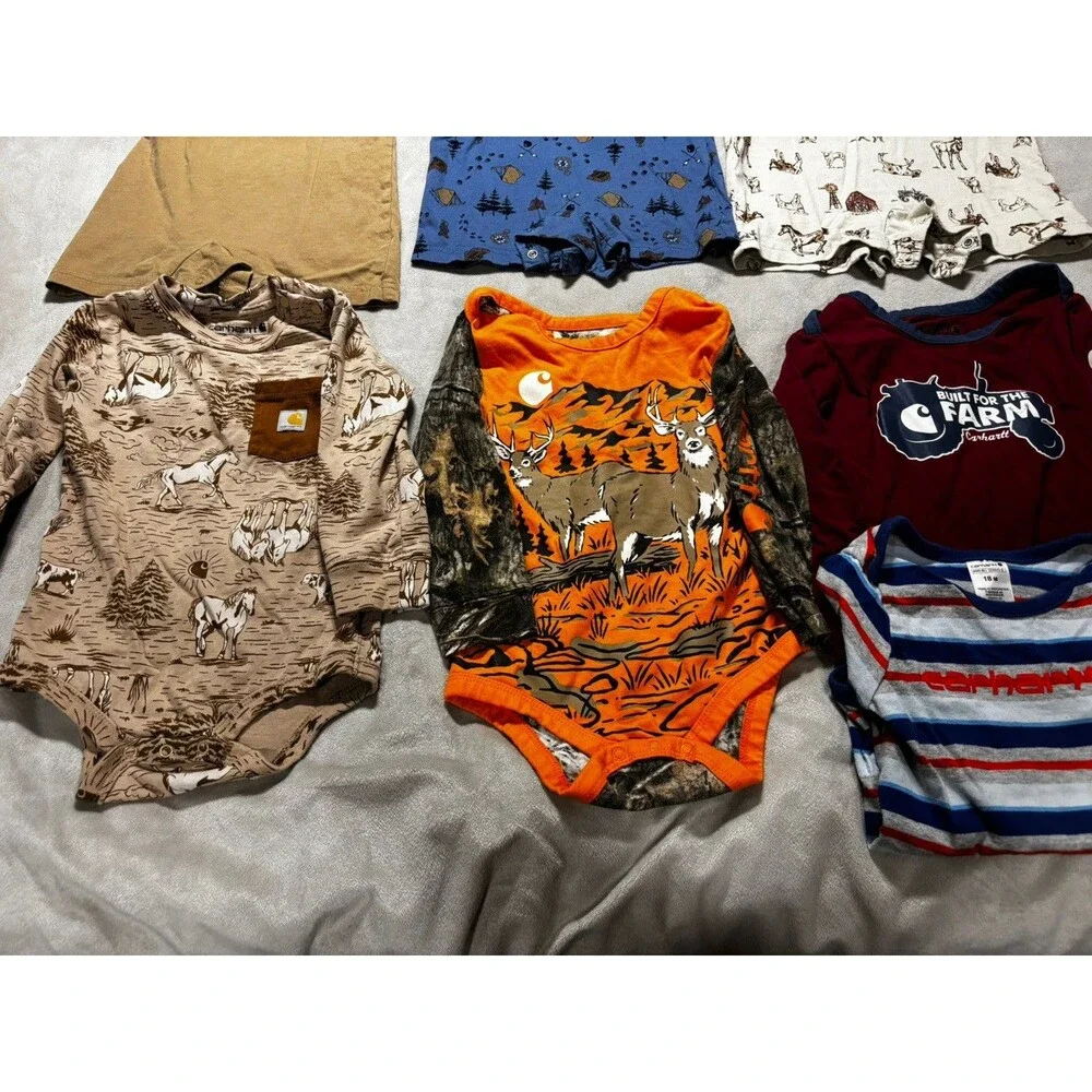 Lot Of 7 Carhartt 18 Month Baby Toddler Clothes 7 Piece Romper Camoflauge